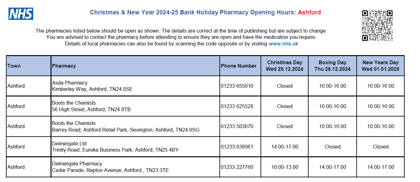 Pharmacy Opening Hours